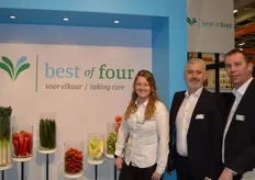 Amanda Oosterom, Peter Stafleu en Marco Toussaint van telersvereniging Best of Four. 4 pijlers werden uitgedragen op de beurs: We doen het samen, beter rendement, marktgericht en duurzaamheid.